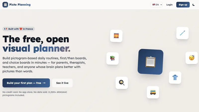 Picto Planning landing page: the free, open visual planner